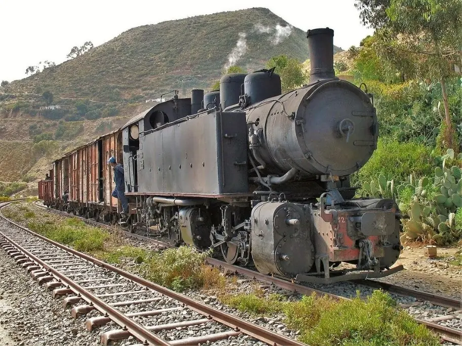 A steam train on a mountain railway
